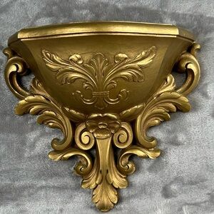 HOMCO Syroco Gold Wall Pocket Vase Planter #6050 Flower Vintage Regency 1978